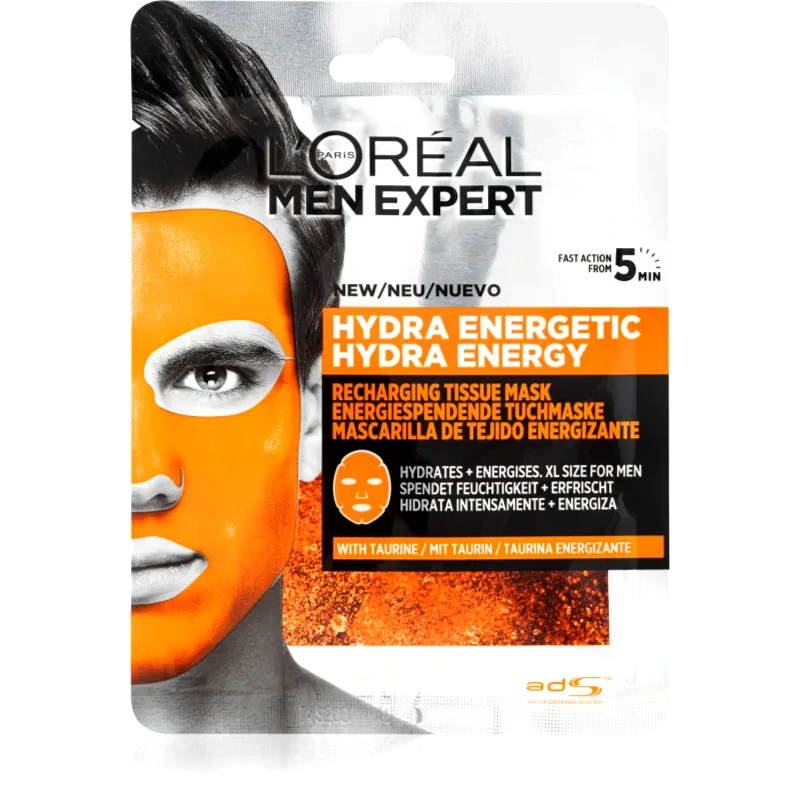 L’Oréal Paris L’Oréal Paris Men Expert Hydra Energetic υφασμάτινη μάσκα ενυδάτωσης για άντρες 30 γρ