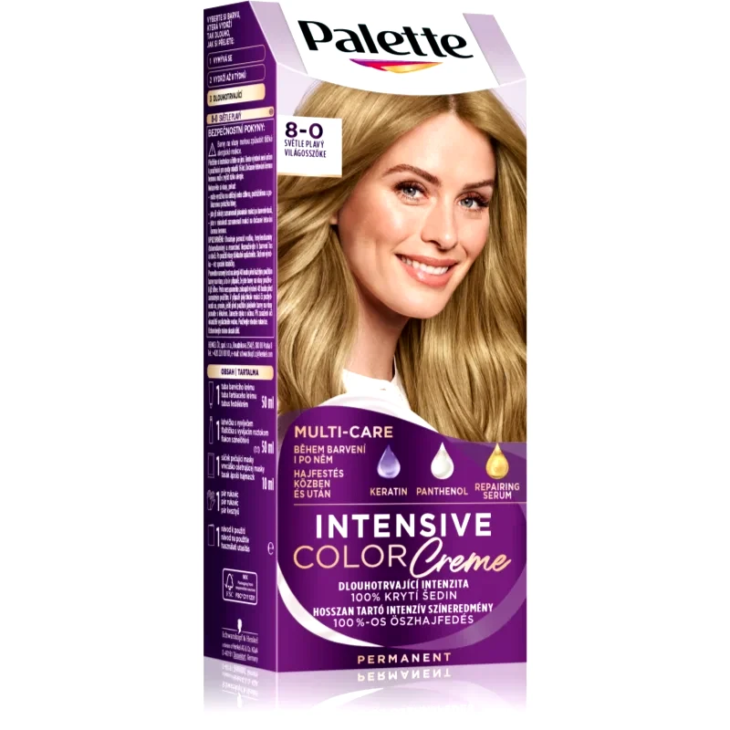 Schwarzkopf Schwarzkopf Palette Intensive Color Creme μόνιμη βαφή μαλλιών απόχρωση 8-0 N7 Light Blonde 1 τμχ