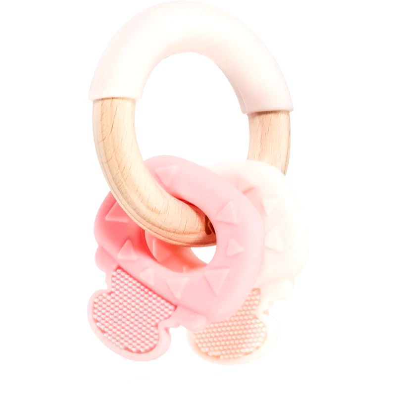 Kikkaboo Kikkaboo Silicone and Wood Teether Keys μασητικό Pink 1 τμχ