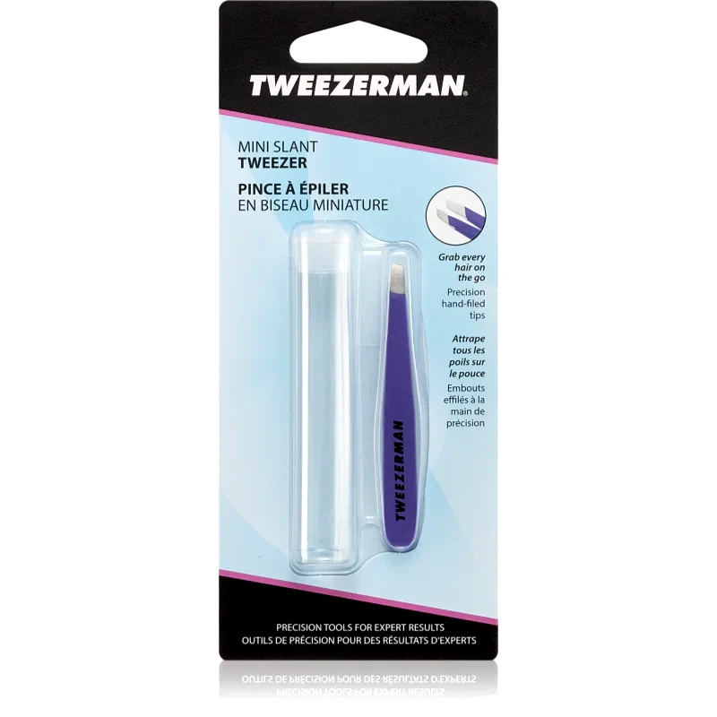 Tweezerman Tweezerman Mini Slant τσιμπίδα με λοξό τέλος μίνι με θήκη ταξιδιού Lavender 1 τμχ