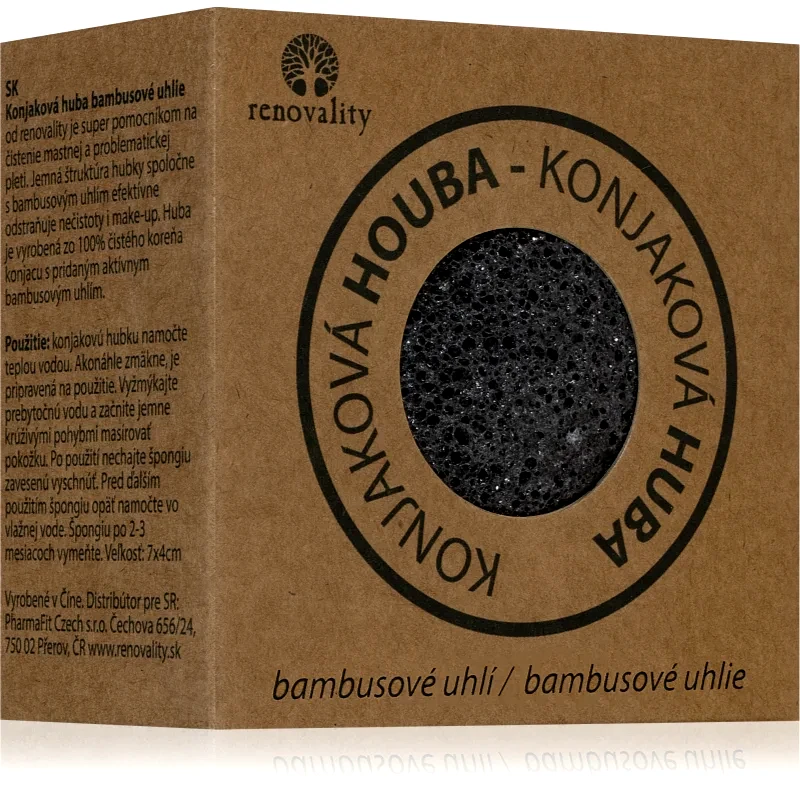 Renovality Renovality Konjac mushroom bamboo charcoal καθαριστικό σφουγγαράκι για προβληματική επιδερμίδα 7x4 εκ