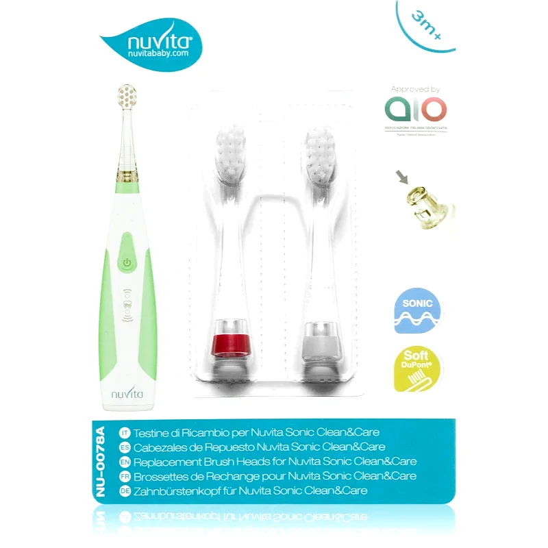 Nuvita Nuvita Sonic Clean&Care Replacement Brush Heads ανταλλακτική κεφαλή για ηχητική οδοντόβουρτσας μπαταρίας για μωρά Sonic Clean&Care Medium Red/White 2
