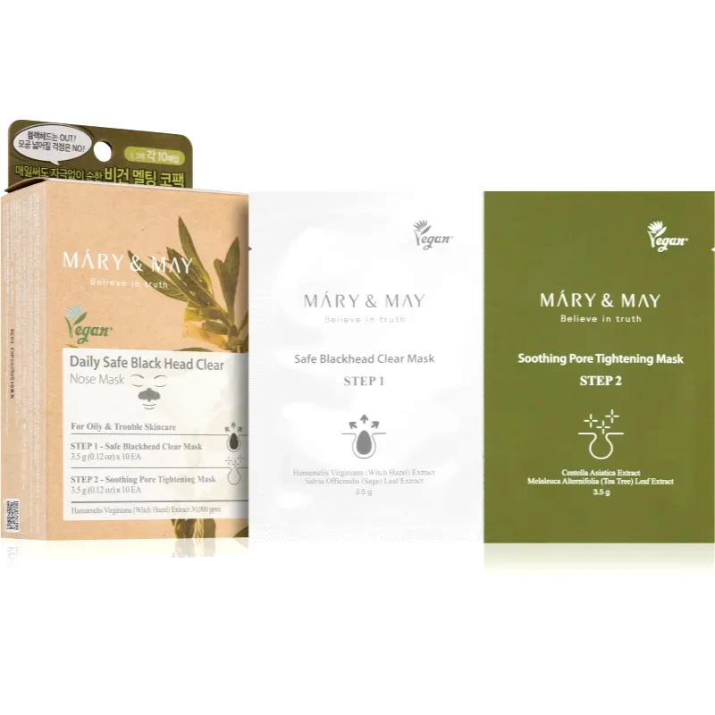 MARY & MAY MARY & MAY Daily Safe Black Head Clear Nose Mask καθαριστικό έμπλαστρο για φραγμένους πόρους στη μύτη για θεραπεία επιδερμίδας δύο φάσεων 2x10 τμχ