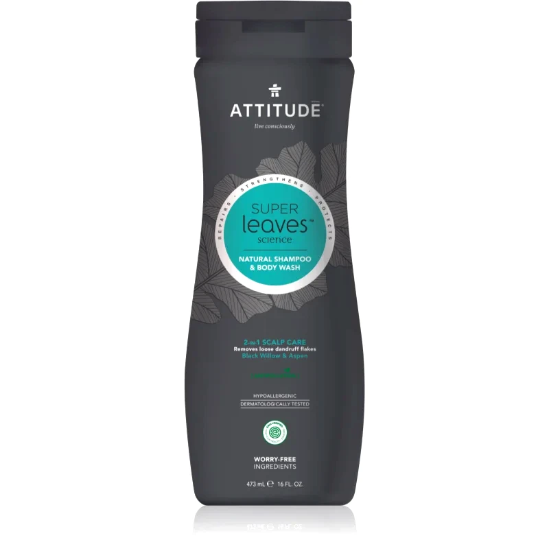 Attitude Attitude Super Leaves Scalp Care Black Willow & Aspen τζελ για ντους και σαμπουάν 2 σε 1 για άντρες 473 ml