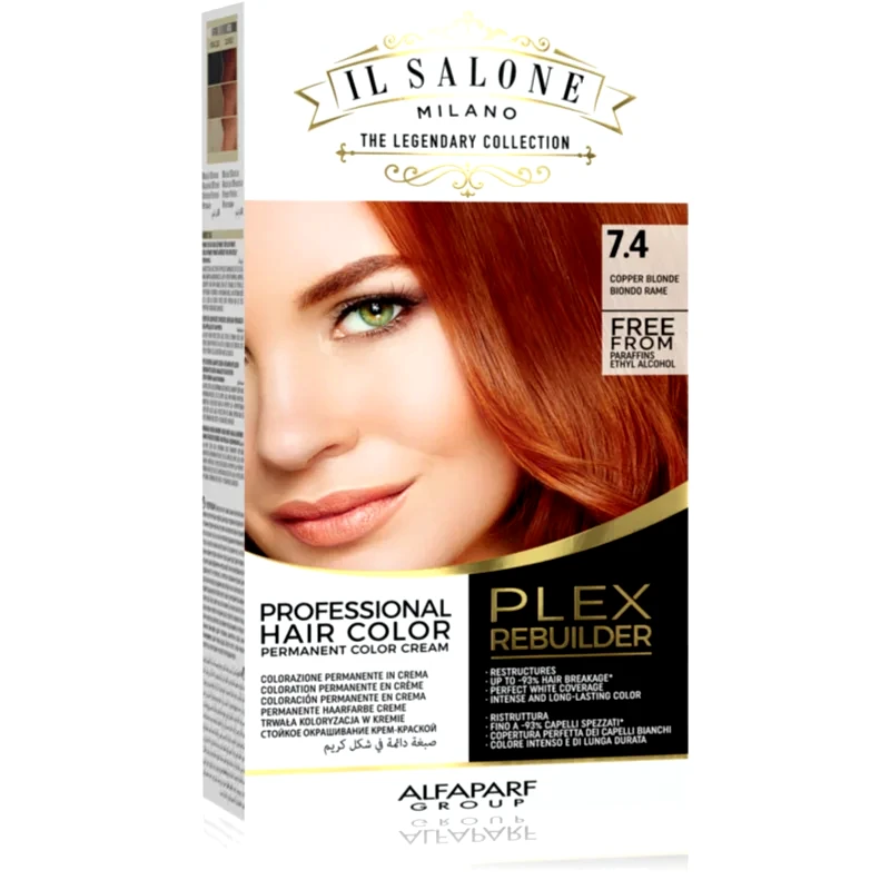 Alfaparf Milano Alfaparf Milano Il Salone Milano Plex Rebuilder μόνιμη βαφή μαλλιών απόχρωση 7.4 - Copper Blonde 1 τμχ