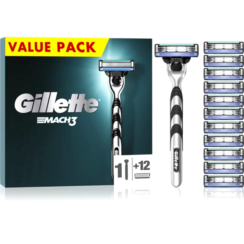 Gillette Gillette Mach3 ξυριστική μηχανή + ανταλλακτικές λεπίδες 12 τμχ