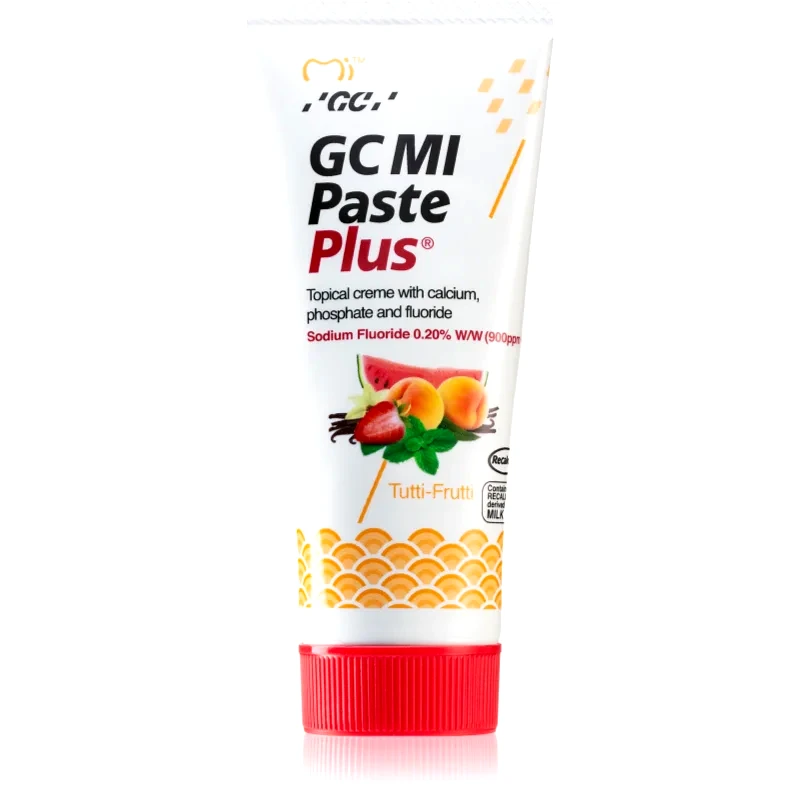 GC GC MI Paste Plus οργανομεταλλική προστατευτική κρέμα για τα δόντια με φθόριο γεύση Tutti Frutti 35 ml