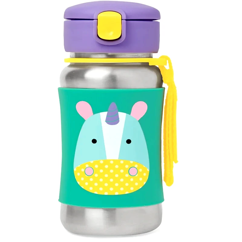 Skip Hop Skip Hop Zoo Straw Bottle μπουκάλι νερού από ανοξείδωτο ατσάλι με καλαμάκι Unicorn 12 m+ 350 ml