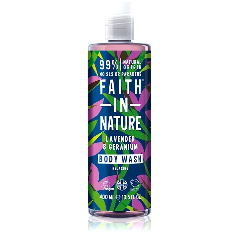 Faith In Nature Faith In Nature Lavender & Geranium χαλαρωτικό τζελ για ντους 400 ml