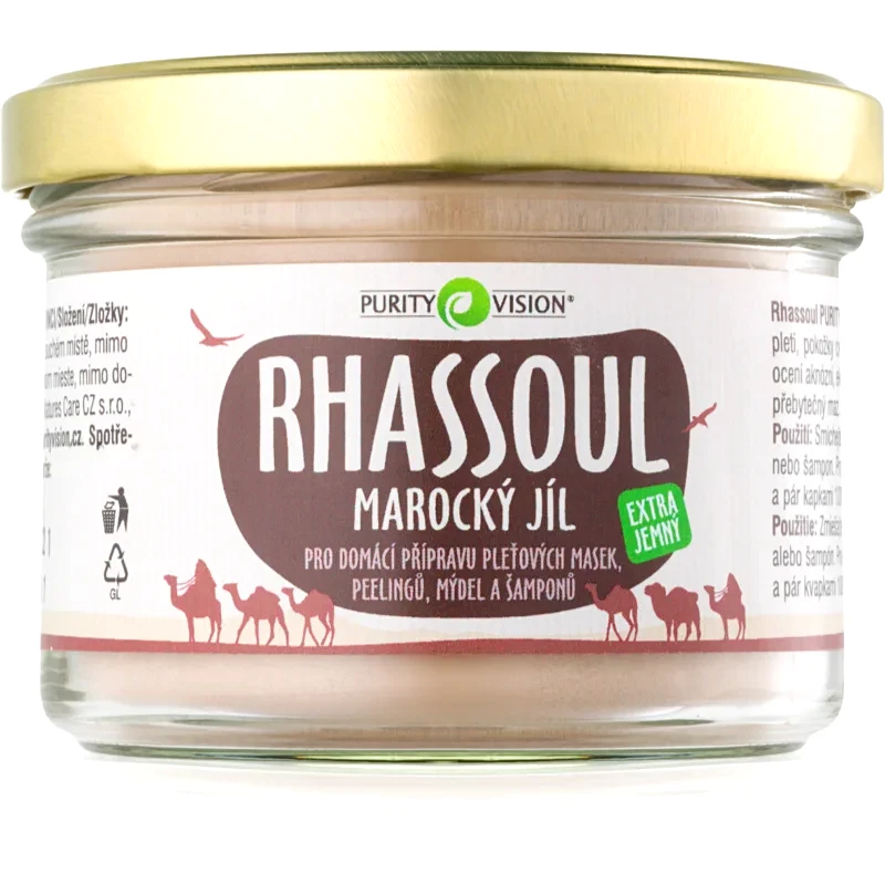 Purity Vision Purity Vision Rhassoul Μαροκινός άργιλος για την προετοιμασία μασκών προσώπου, πίλινγκ, σαπουνιών και σαμπουάν 200 γρ