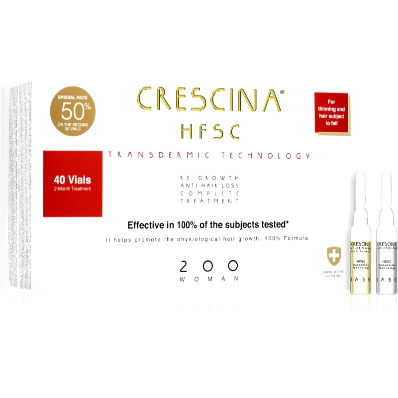 Crescina Crescina Transdermic 200 Re-Growth and Anti-Hair Loss θεραπεία ανάπτυξης μαλλιών κατά της τριχόπτωσης για γυναίκες 40x3,5 ml