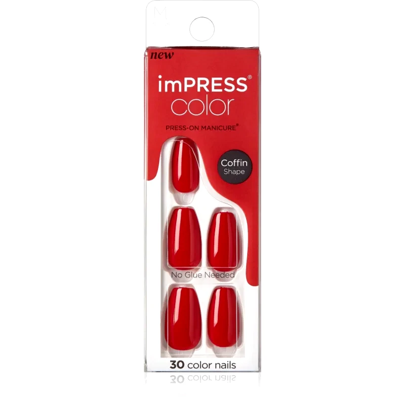 KISS KISS imPRESS Color Medium Ψεύτικα νύχια Reddy or Not 30 τμχ