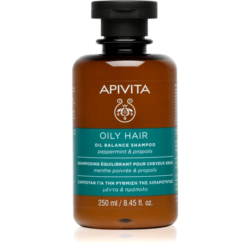 Apivita Apivita Oily Hair Oil Balance Shampoo σαμπουάν βαθύ-καθαρισμού για λιπαρό δέρμα της κεφαλής για την ενίσχυση και λάμψη μαλλιών 250 ml