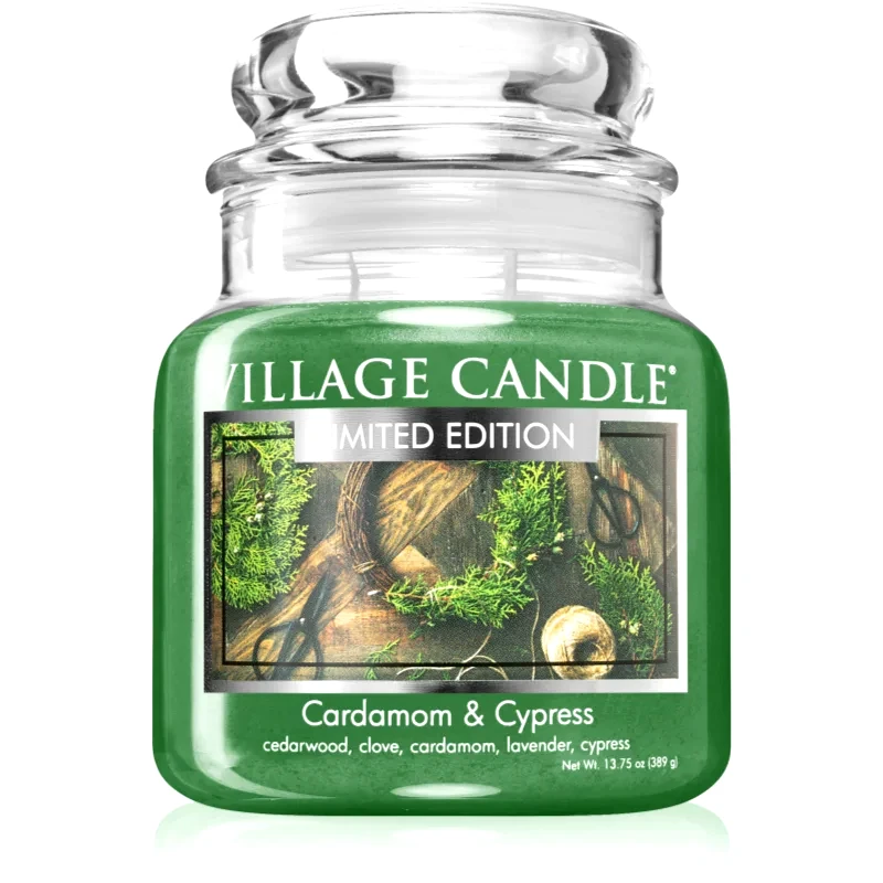Village Candle Village Candle Cardamom & Cypress αρωματικό κερί (Glass Lid) 389 γρ