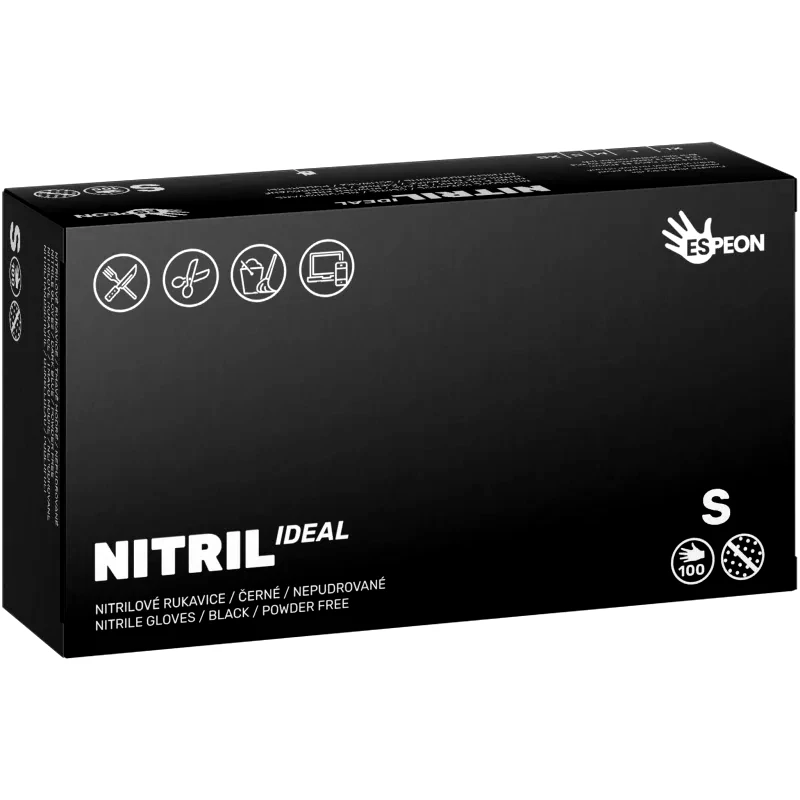 Espeon Espeon Nitril Ideal Black γάντια νιτριλίου χωρίς πούδρα μέγεθος S 100 τμχ