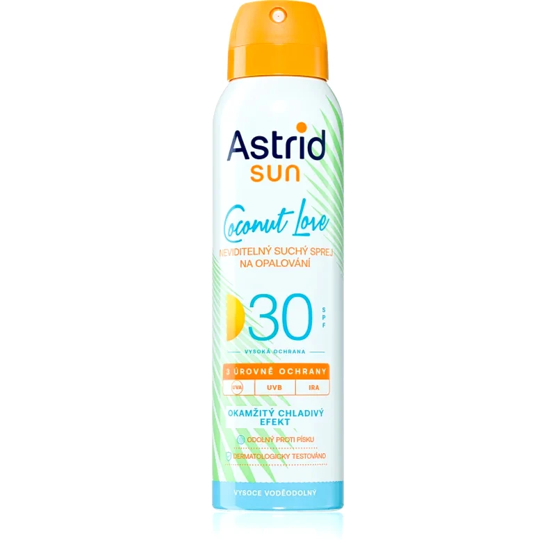 Astrid Astrid Sun Coconut Love αόρατο αντηλιακό σπρέι SPF 30 πολύ μεγάλη προστασία απο τον ήλιο 150 ml
