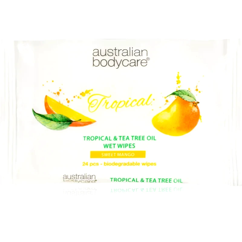 Australian Bodycare Australian Bodycare Tea Tree Oil & Mango υγρά μαντηλάκια για σώμα και πρόσωπο 24 τμχ