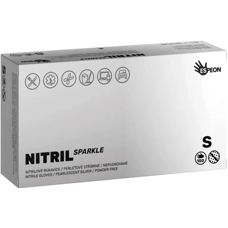 Espeon Espeon Nitril Sparkle Pearlescent Silver γάντια νιτριλίου χωρίς πούδρα μέγεθος S 2x50 τμχ