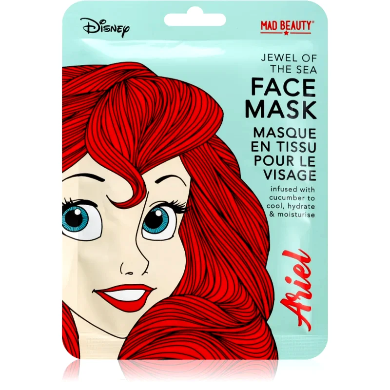 Mad Beauty Mad Beauty Disney Princess Ariel υφασμάτινη μάσκα ενυδάτωσης με εκχυλίσματα απο αγγούρι 25 ml