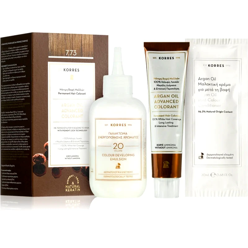 Korres Korres Argan Oil μόνιμη βαφή μαλλιών με έλαιο αργκάν απόχρωση 7.73 Golden Mocha 50 ml