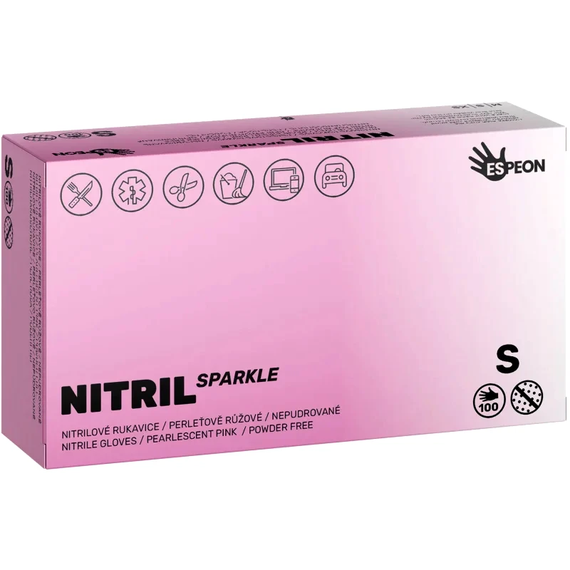 Espeon Espeon Nitril Sparkle Pearlescent Pink γάντια νιτριλίου χωρίς πούδρα μέγεθος S 2x50 τμχ