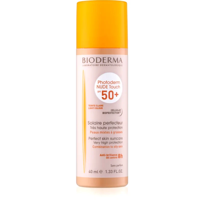 Bioderma Bioderma Photoderm Nude Touch προστατευτικό τονισμένο υγρό για μικτή εως λιπαρή επιδερμίδα SPF 50+ απόχρωση Light Colour 40 ml