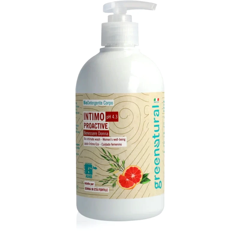 Greenatural Greenatural Intimate Wash Gel Proactive pH 4,3 BIO τζελ για προσωπική υγιεινή με καταπραϋντική δράση Grapefruit and Aloe Vera 500 ml