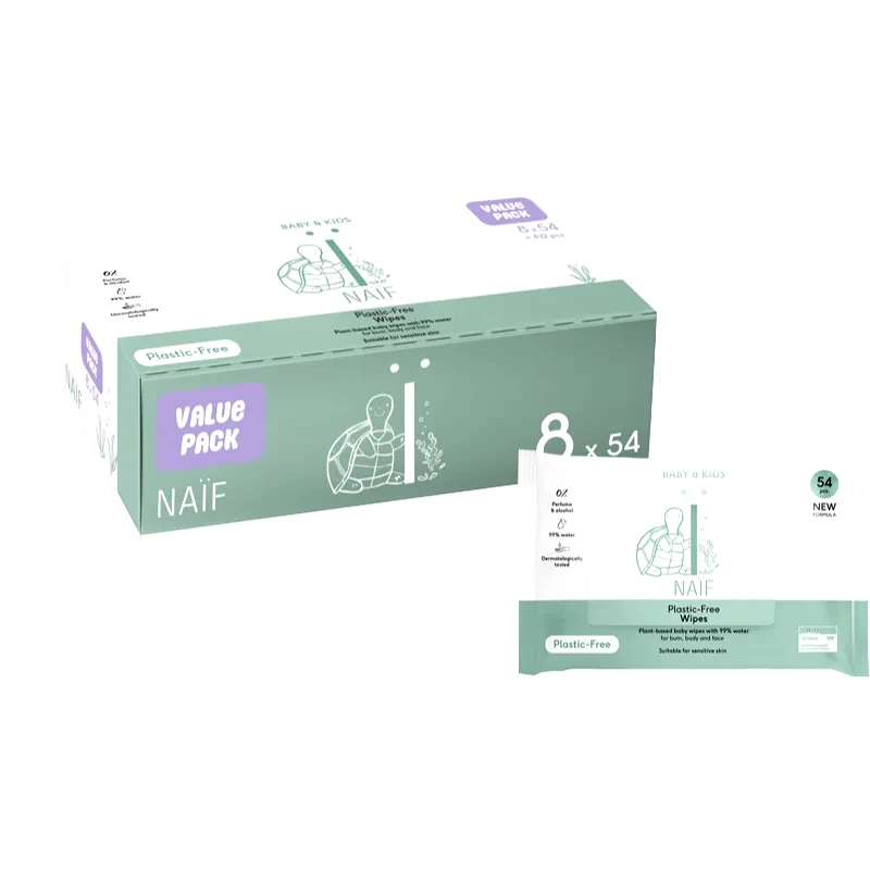 Naif Naif Baby & Kids Plastic Free Wipes υγρά μαντηλάκια για παιδιά από τη γέννηση 8x54 τμχ
