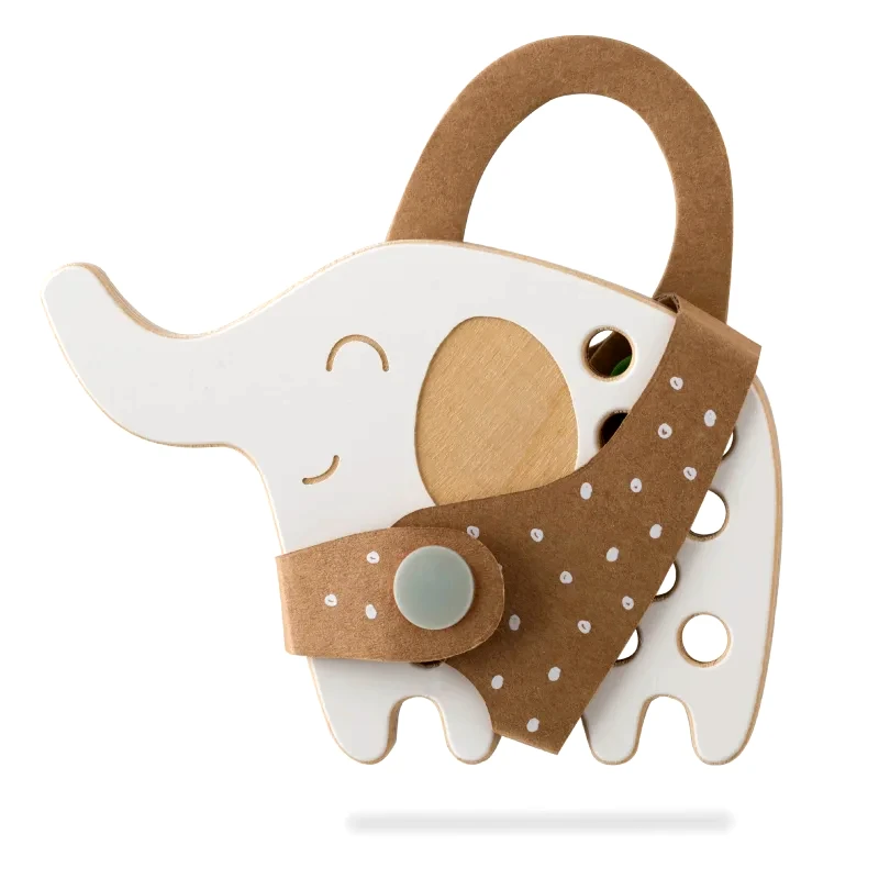 Milin Milin Small Wooden Lacing Toy Elephant παιχνίδι δραστηριοτήτων 8,5 cm x 12,5 cm x 0,7 cm 1 τμχ