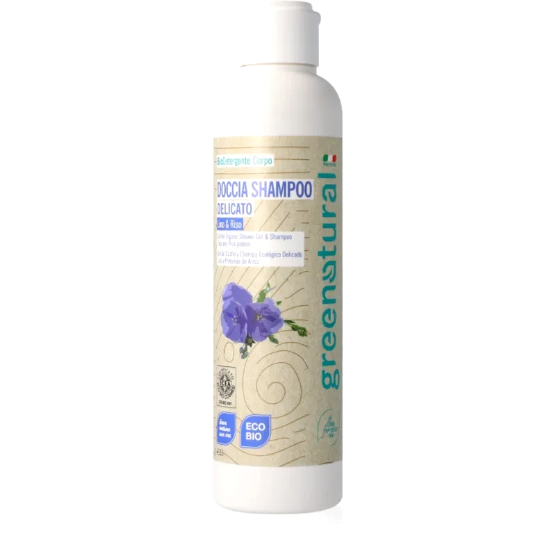 Greenatural Greenatural Shower Gel & Shampoo τζελ για ντους και σαμπουάν 2 σε 1 Linen and Rice 250 ml