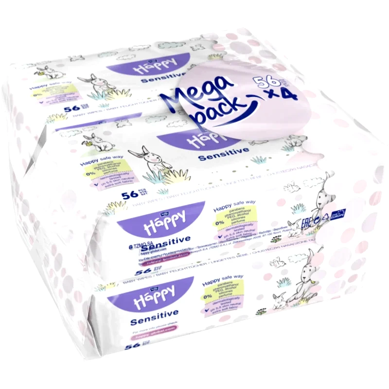 Bella Baby Happy Bella Baby Happy Sensitive υγρά μαντηλάκια καθαρισμού για παιδιά 4x56 τμχ