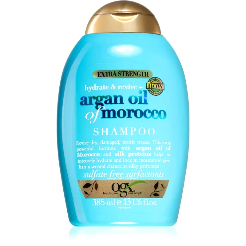 OGX OGX Argan Oil Of Morocco Extra Strenght αποκαταστατικό σαμπουάν για πολύ ταλαιπωρημένα εύθραυστα μαλλιά 385 ml