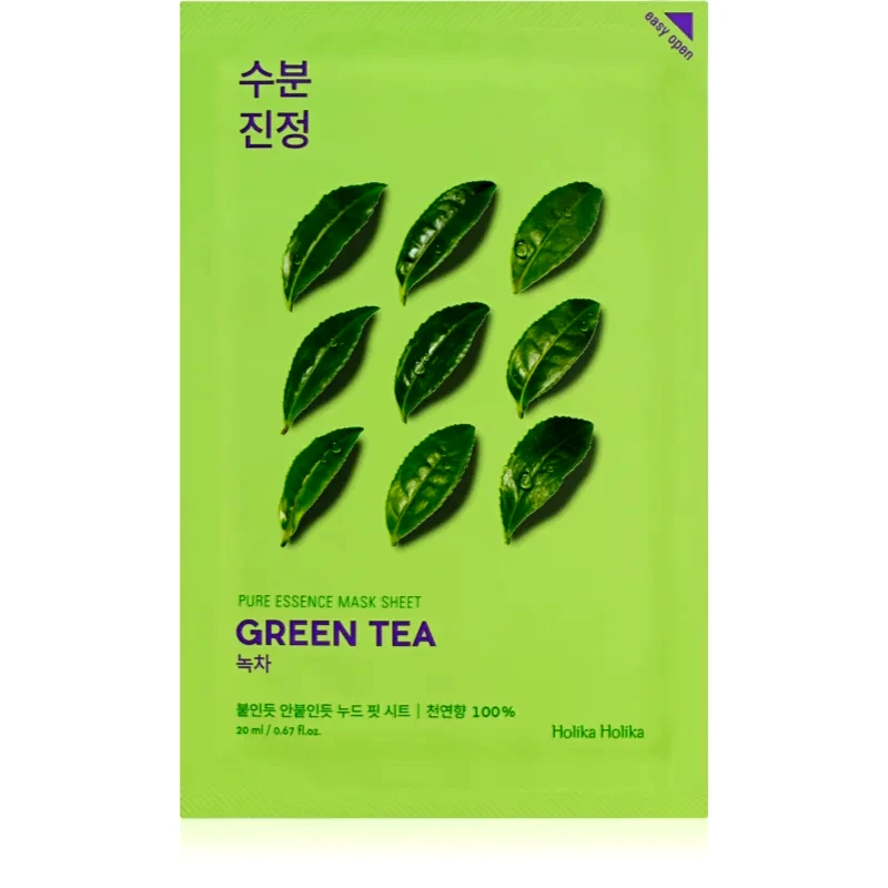 Holika Holika Holika Holika Pure Essence Green Tea υφασμάτινη μάσκα περιποίησης για ευαίσθητη και κοκκινισμένη επιδερμίδα 23 ml