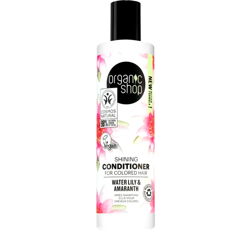 Organic Shop Organic Shop Organic Shea & Lily λαμπρυντικό μαλακτικό για λάμψη και εύκολο χτένισμα των μαλλιών για βαμμένα μαλλιά 280 ml