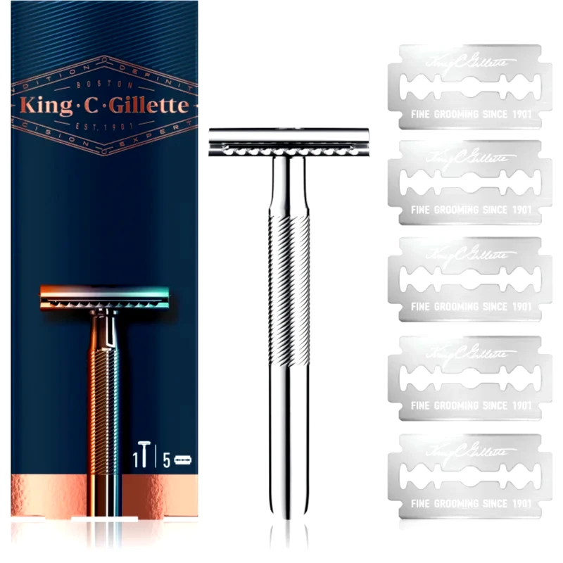 Gillette Gillette King C. Double Edge ξυριστική μηχανή + ανταλλακτικές λεπίδες 5 τμχ