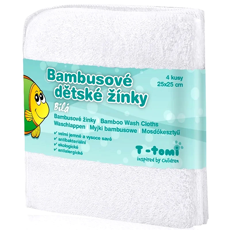 T-Tomi T-TOMI Bamboo Washcloth White πανί προσώπου πλυσίματος 25x25 cm 4 τμχ