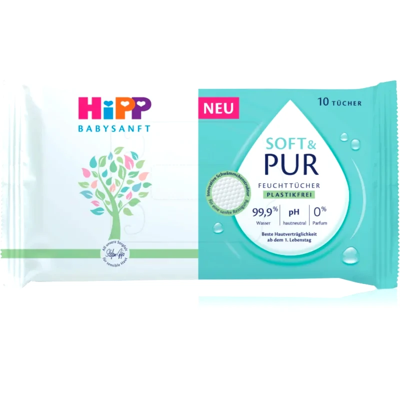 Hipp Hipp Soft & Pur υγρά μαντηλάκια καθαρισμού για παιδιά από τη γέννηση 10 τμχ
