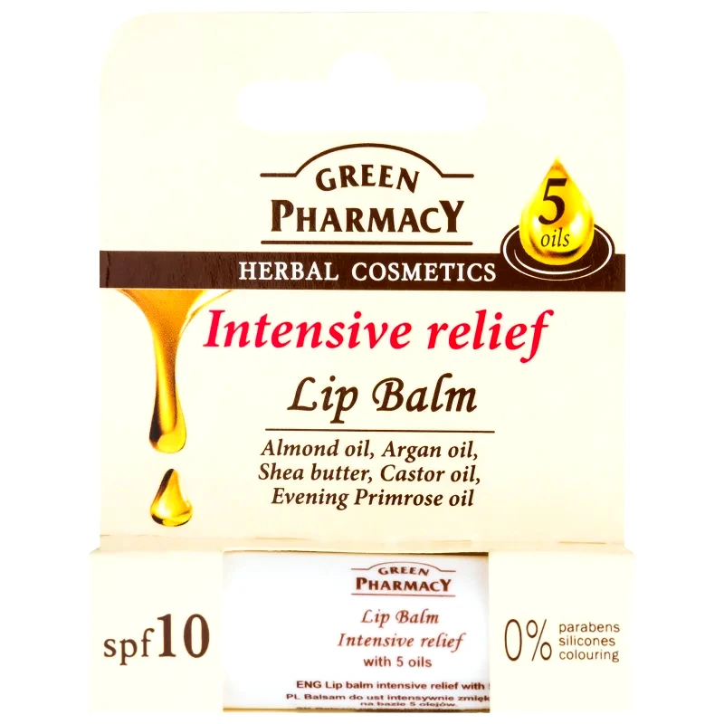 Green Pharmacy Green Pharmacy Mix of oils Lip Balm εντατικά ενυδατικό βάλσαμο για τα χείλη SPF 10 χωρίς σιλικόνη, παραμπεν και χρωστικά 3.6 γρ