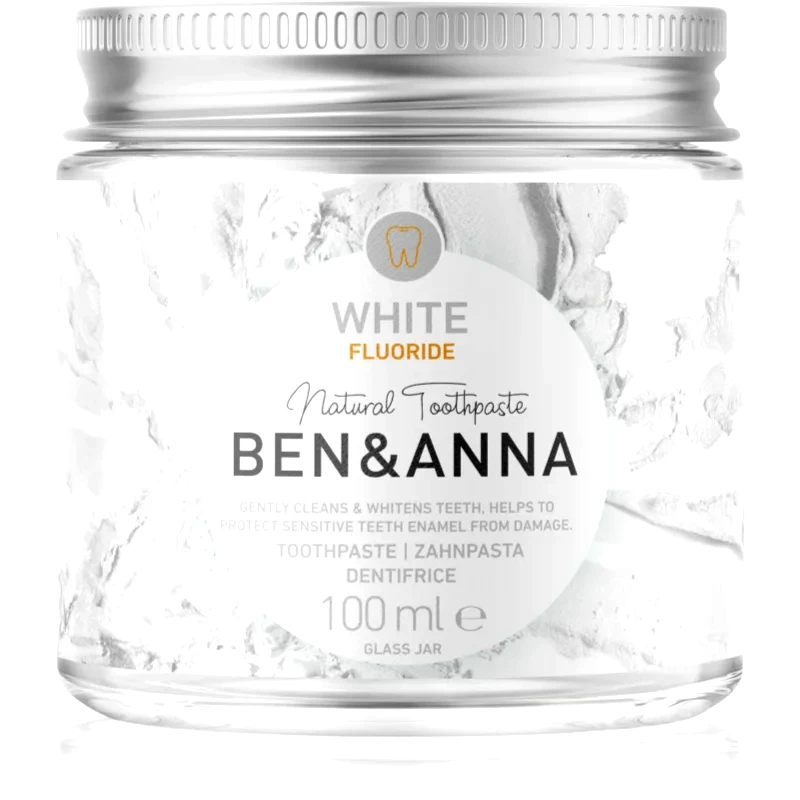 BEN&ANNA BEN&ANNA Natural Toothpaste White Fluoride οδοντόκρεμα σε γυάλινο δοχείο με φθόριο 100 ml