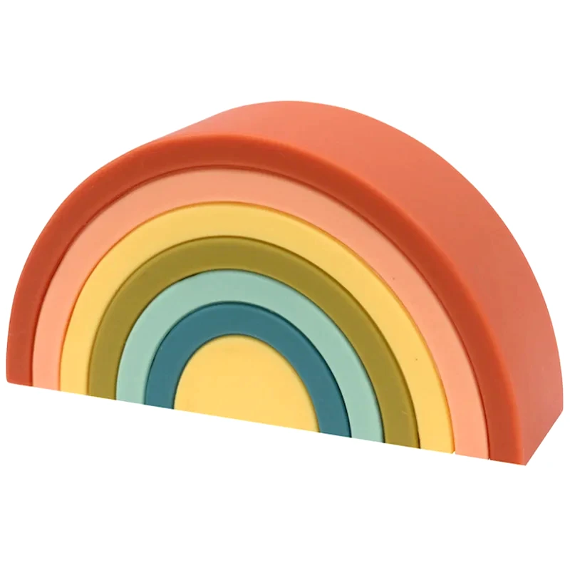 O.B Designs O.B Designs Silicone Rainbow Stacker Silicone Bamboo Puzzle ξύλινο παιχνίδι ουράνιο τόξο Cherry 10m+ 1 τμχ