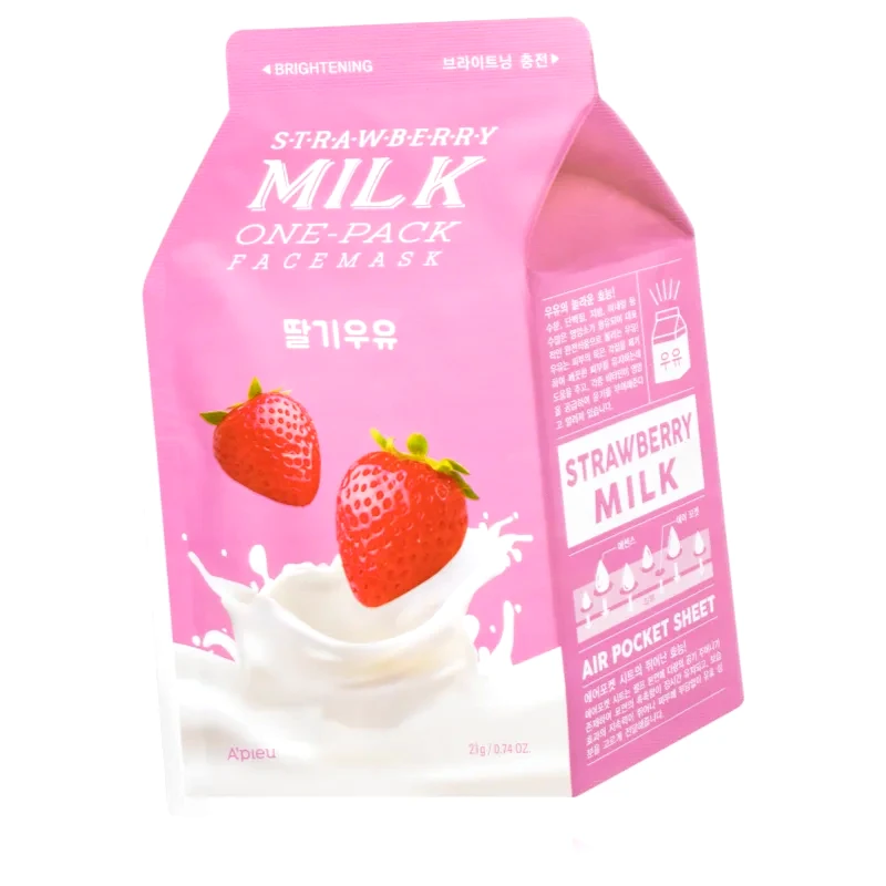 A’pieu A’pieu One-Pack Milk Mask Strawberry λαμπρυντική υφασμάτινη μάσκα λάμψης 21 γρ