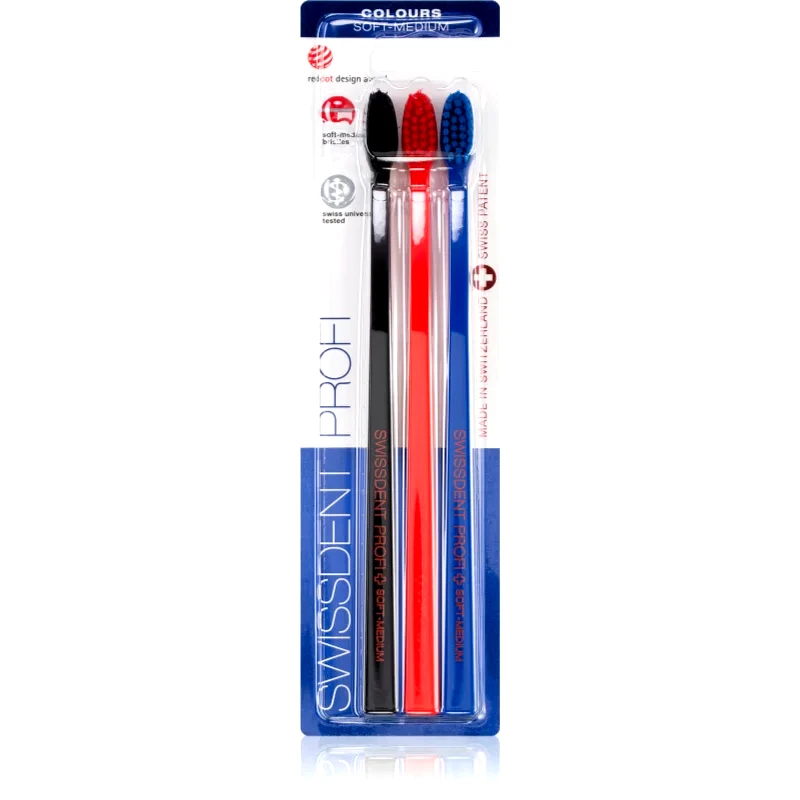Swissdent Swissdent Profi Colours οδοντόβουρτσες μαλακό-μεσαίο black, red, blue 3 τμχ
