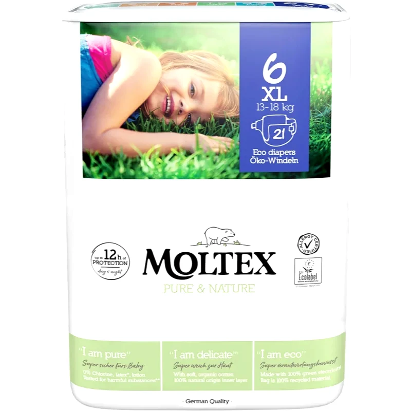 Moltex Pure & Nature XL Size 6 πάνες μιας χρήσης ECO 13-18 kg 21 τμχ φωτογραφία