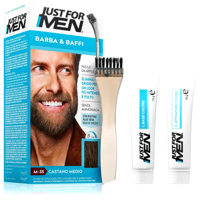 Just for Men Just for Men Men Moustache & Beard βαφή για γένια για κάλυψη των γκρίζων απόχρωση M-35 Mid Grey 1 τμχ