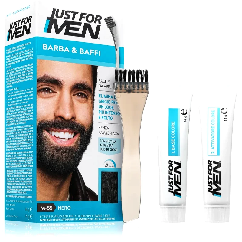 Just for Men Just for Men Men Moustache & Beard βαφή για γένια για κάλυψη των γκρίζων απόχρωση M-55 Black 1 τμχ