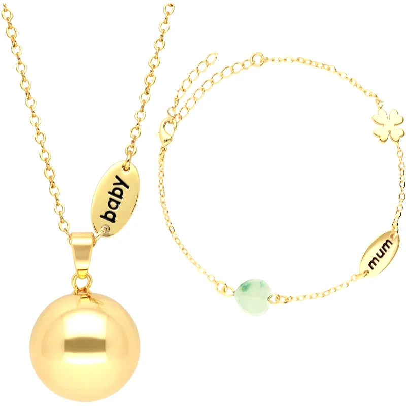 Bola Bola Nature Stone Beads and Mum/Baby Charm μουσικό μενταγιόν εγκυμοσύνης Gold