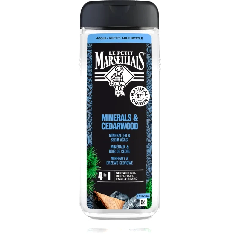 Le Petit Marseillais Le Petit Marseillais Minerals & Cedarwood τζελ για ντους 4 σε 1 για άντρες 400 ml