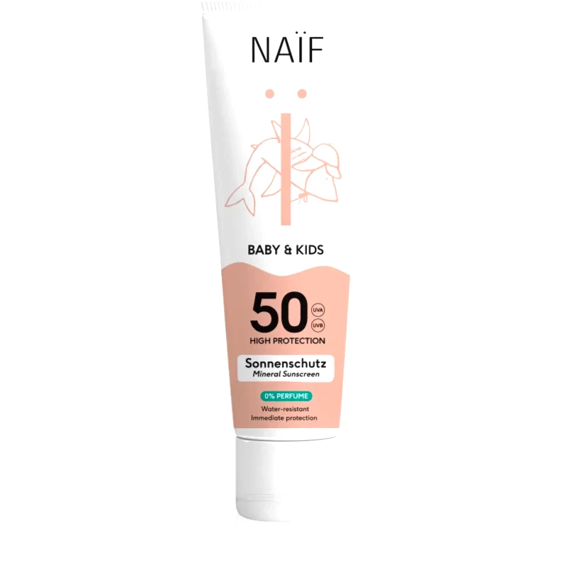 Naif Naif Baby & Kids Mineral Sunscreen SPF 50 0 % Perfume προστατευτική αντηλιακή κρέμα για μωρά και παιδιά χωρίς άρωμα SPF 50 100 ml