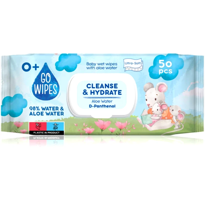 GoWipes Cleanse & Hydrate παιδικά απαλά υγρομάντηλα για ευαίσθητο δέρμα Αλόη Βέρα 0+ 50 τμχ φωτογραφία