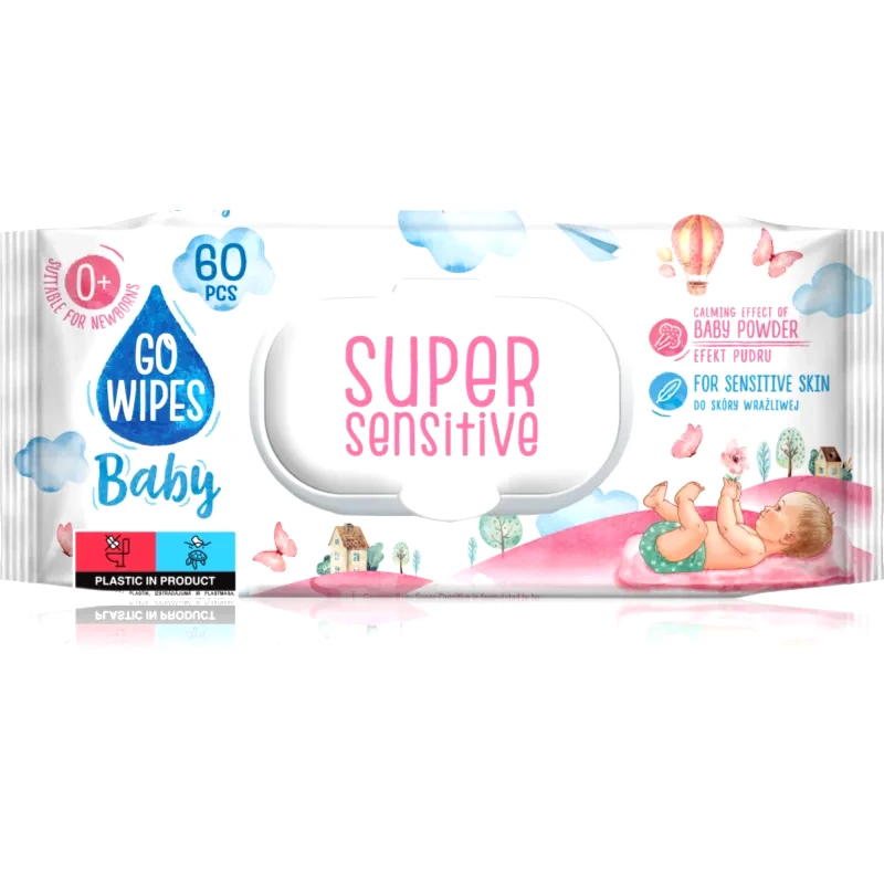 GoWipes GoWipes Super Sensitive υγρά μαντηλάκια καθαρισμού για παιδιά για ευαίσθητο δέρμα 0+ 60 τμχ